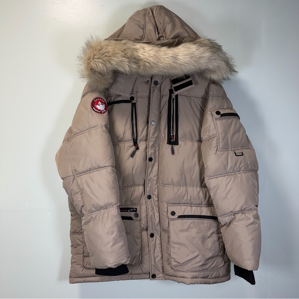 Canada Weather Gear Tan Women's Heavy Parka Removable Faux Fur Hood Size XL